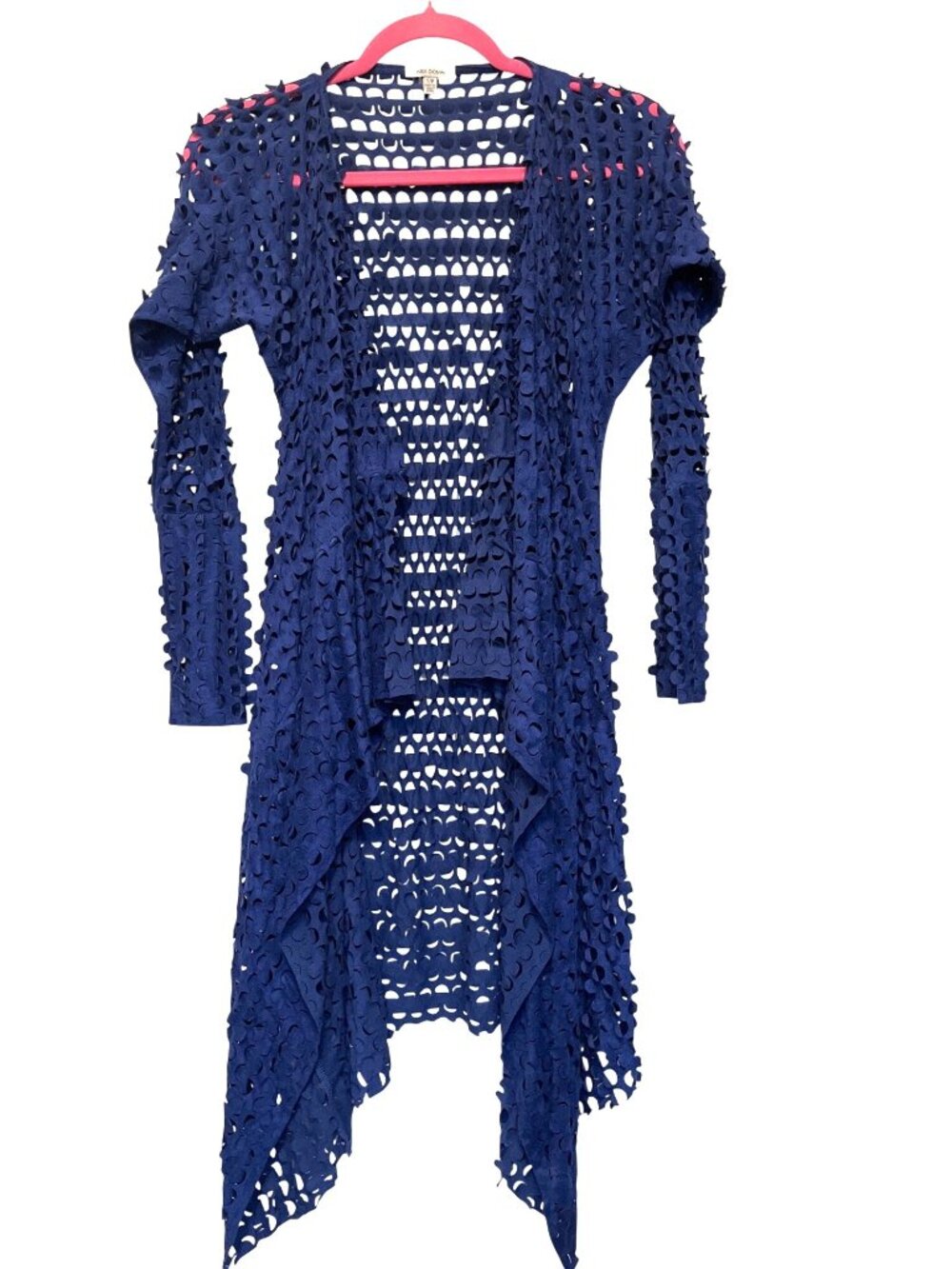 Linea Domani Sapphire Blue Laser Cut Asymmetrical Cardigan Duster Size S
